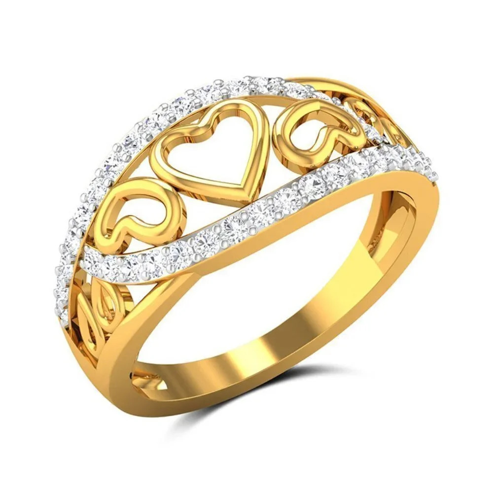 Lovely Double Layer Sweet Zircon Heart Rings for Women, EVGG1305